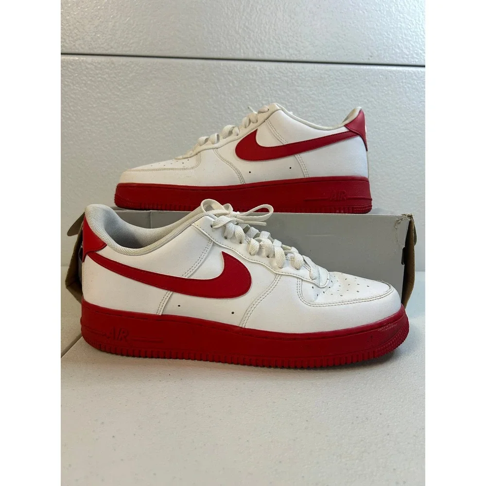 Nike Air Force 1 07 White University Red Low Sneakers Mens 10.5 #2505